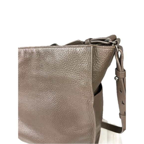 AllSaints Grey Leather Tote Bag Silver Hardware Shoulder Strap Crossbody Women’s - Picture 8 of 14